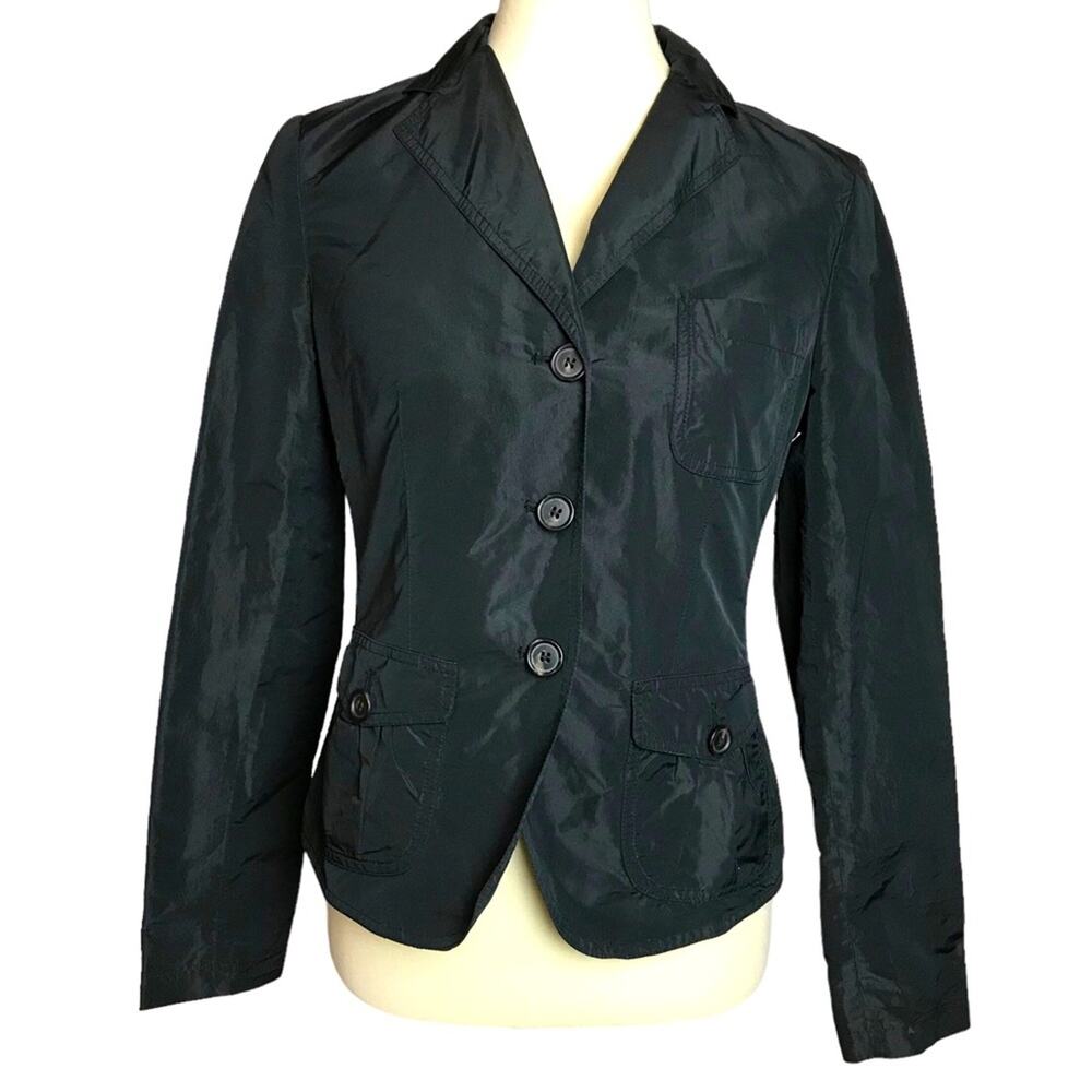Weekend Max Mara Black Lightweight Casual Button Front Windbreaker Coat Jacket 6